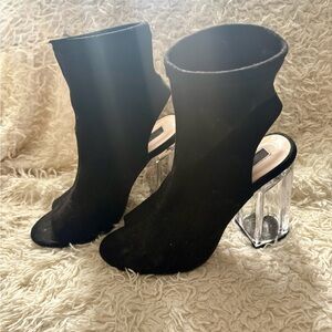 Black Peep Toe Ankle Boots with Clear Heels